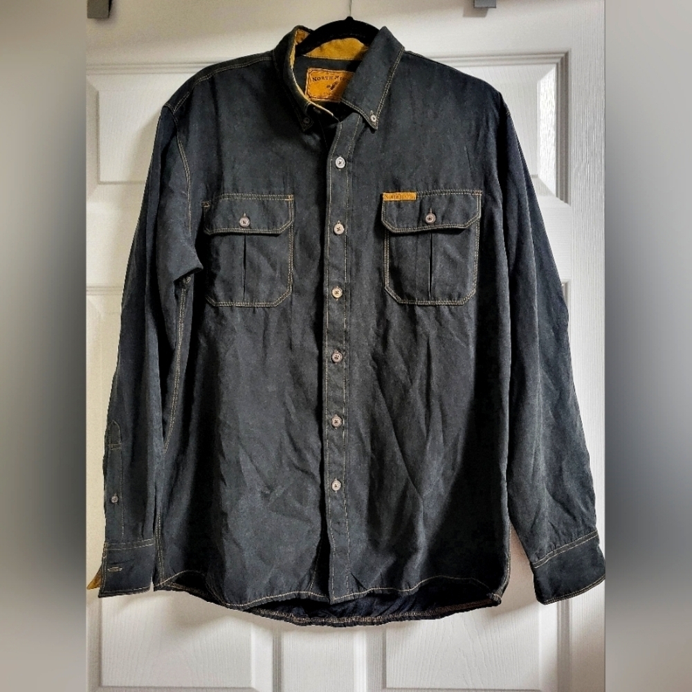 North River Men's Solid Sueded Long Sleeve Button Up Shirt Jacket Size M